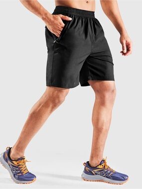 Mier Sports Men's SprintDry Black Quick Dry Running Shorts Zip Pockets 7" Inseam